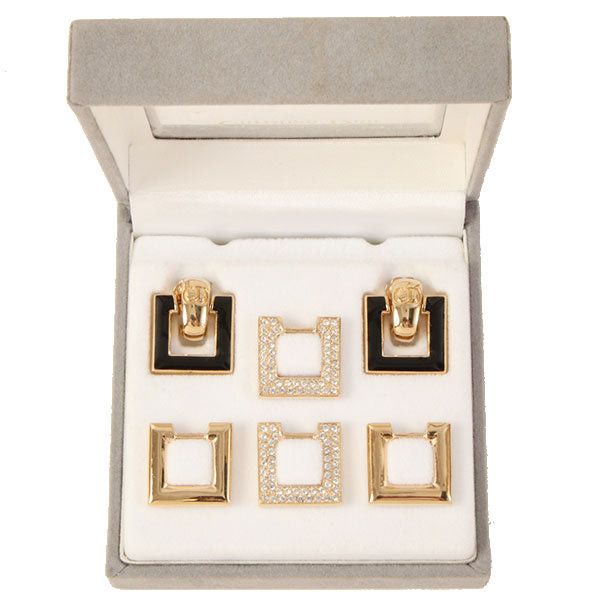 image of Dior Square Logo Design Earrings Sets Black/rhinestone, Women's