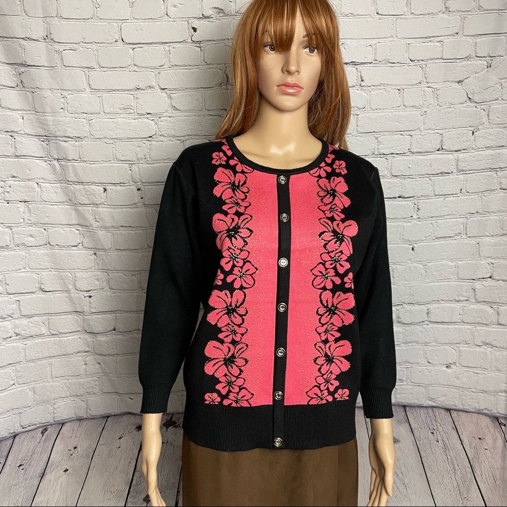 Other New Wool Silk Blend Black With Front Pink Floral Pattern Ca Size M / US 6-8 / IT 42-44 - 1 Thumbnail