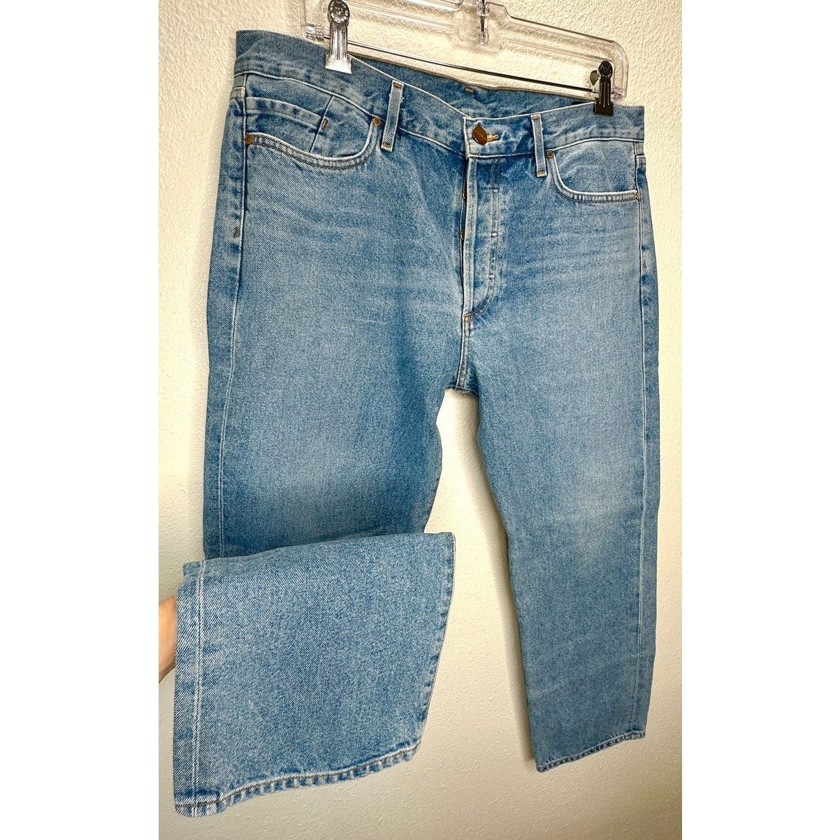GOLDSIGN Goldsign Med Lt Wash Straight Leg Button Fly Denim Jeans 31 Size 31" - 8 Thumbnail