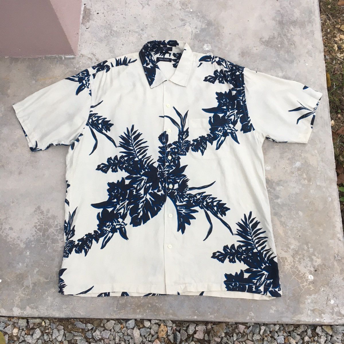 Nautica × Vintage Vintage NAUTICA SILK Hawaiian Shirt Size US XL / EU 56 / 4 - 1 Thumbnail