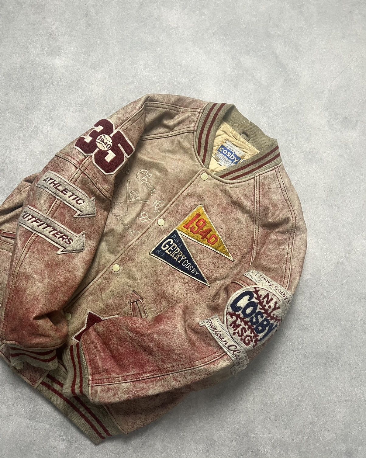 Genuine Leather Gerry Cosby ‘Salmon’ Faded Leather Varsity Jacket Size US M / EU 48-50 / 2 - 3 Thumbnail