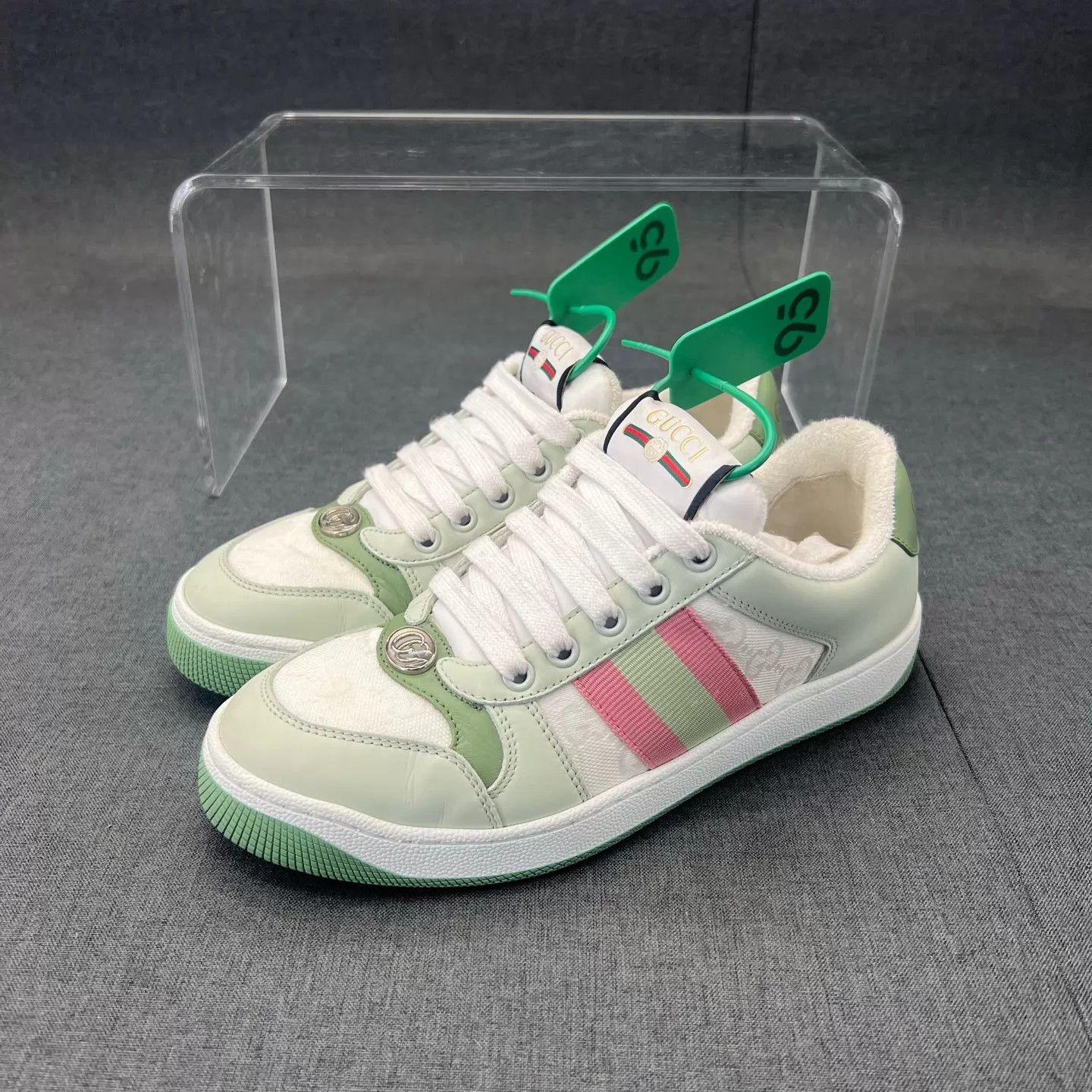 Gucci Gucci Distressed Sneaker Women's 35.5 White/Pink/Green Size US 5 / IT 35 - 1 Thumbnail