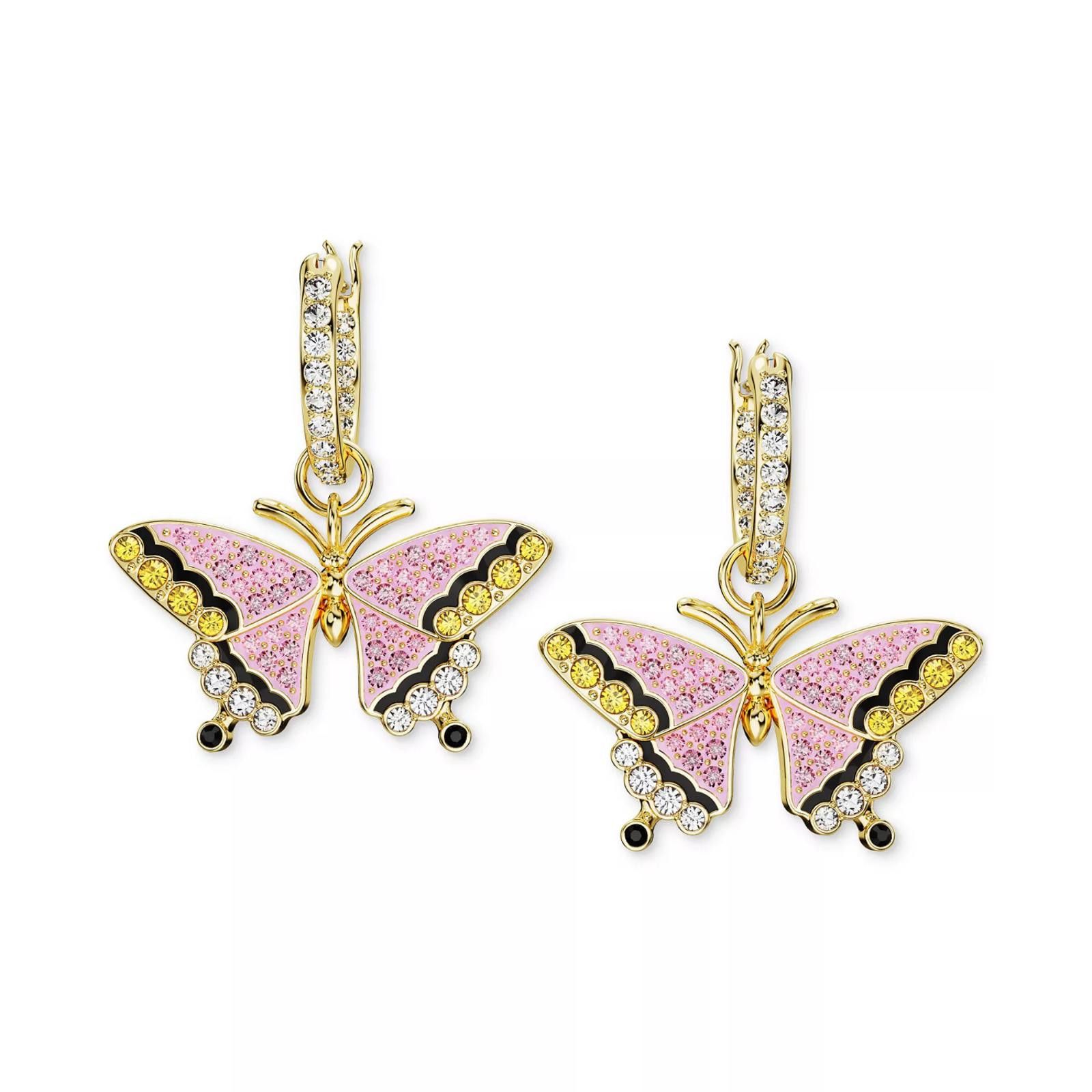 Swarovski Swarovski Gold-Tone Pavé Butterfly Charm Hoop Earrings Size ONE SIZE - 2 Thumbnail