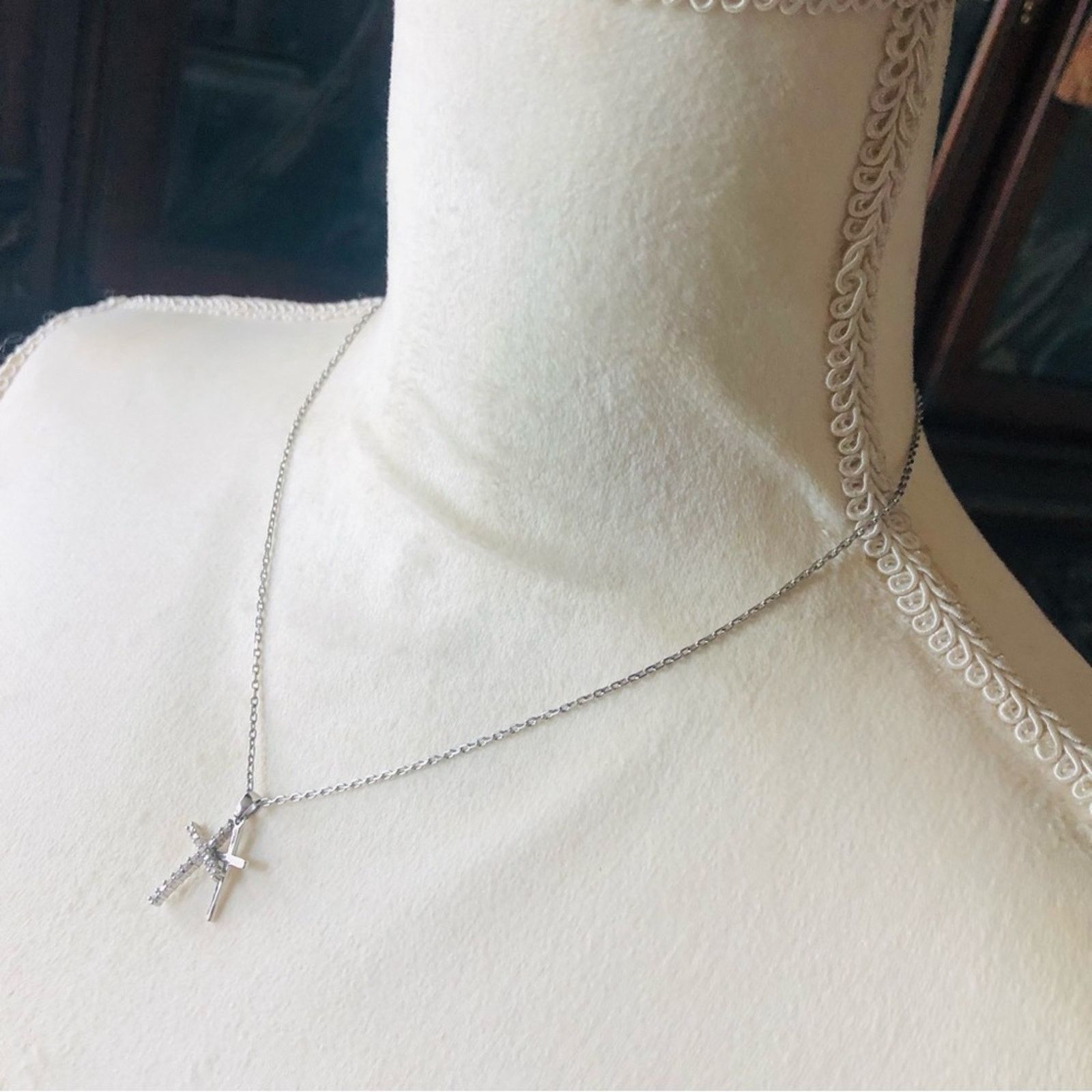 Handmade Double cross stainless steel clear cubic zirconia necklace Size ONE SIZE - 7 Thumbnail
