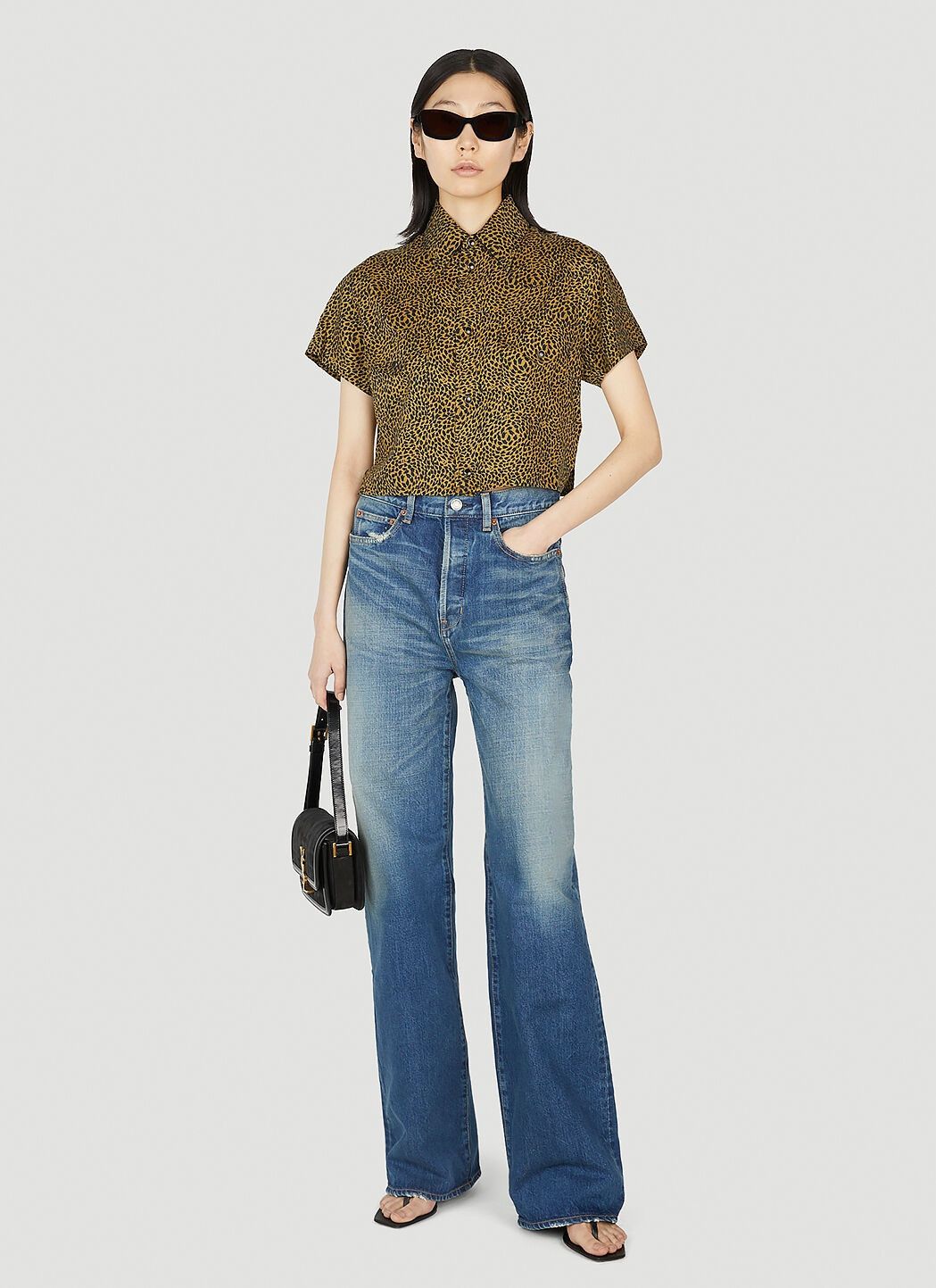 Saint Laurent Paris o1la1rc1a0425 725760 Leopard-Print Cropped Shirt in Leopard Size S / US 4 / IT 40 - 2 Thumbnail