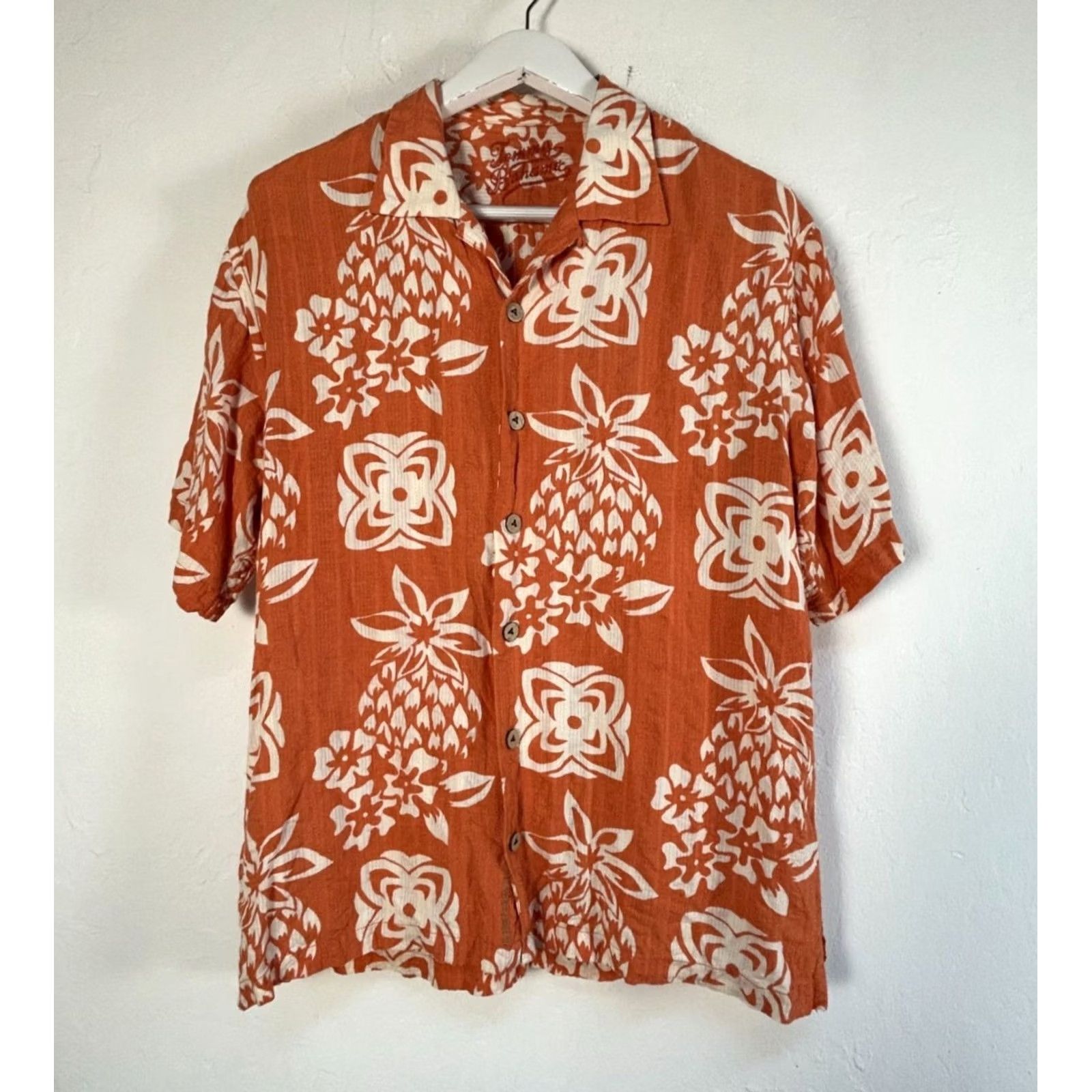 Tommy Bahama Tommy Bahama Mens Orange Hawaiian Floral Button-Up Shirt Medium Linen Blend Size US M / EU 48-50 / 2 - 2 Thumbnail
