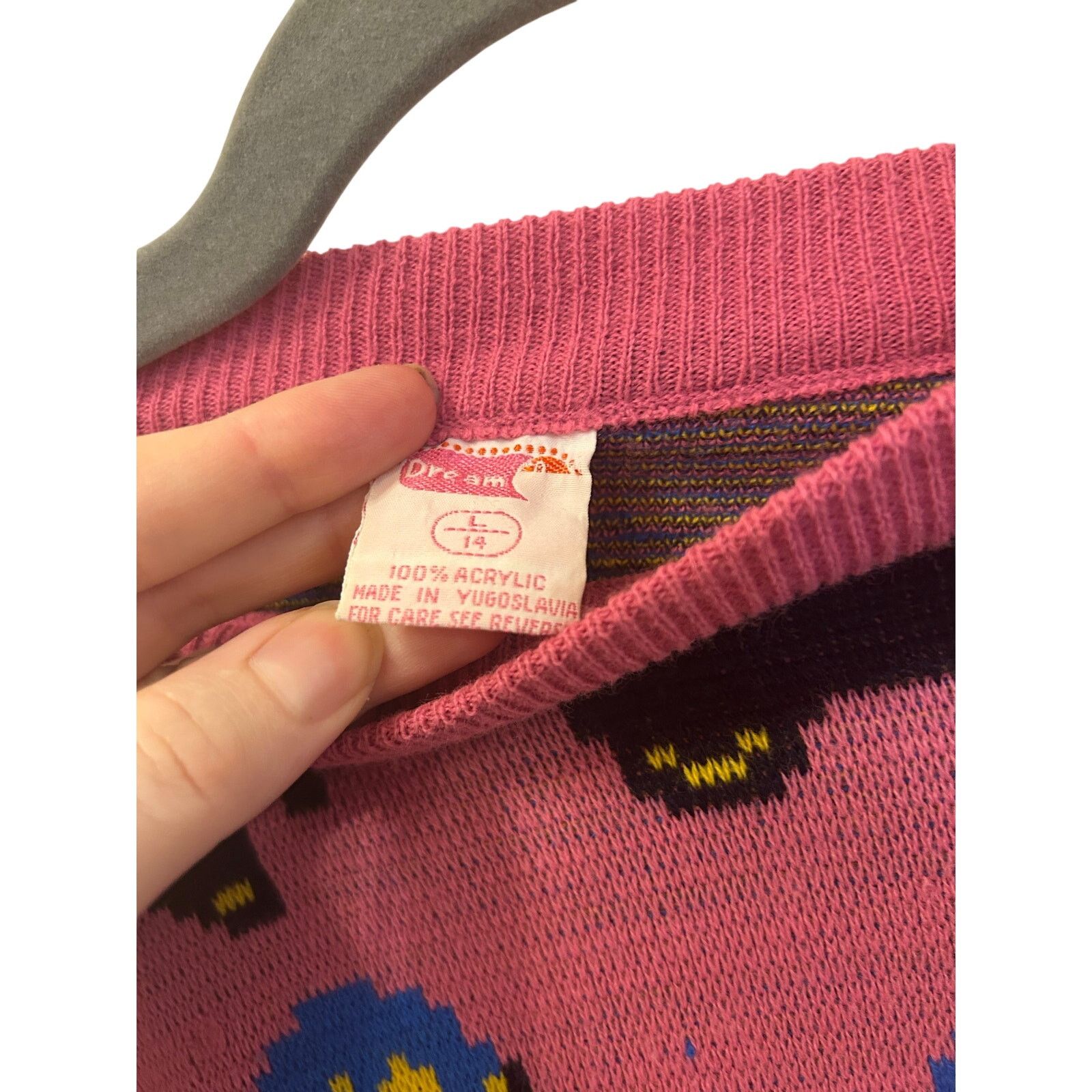 Vintage 1980s Pop Art pink elephants print novelty knit VTG sweater Size M / US 6-8 / IT 42-44 - 4 Thumbnail