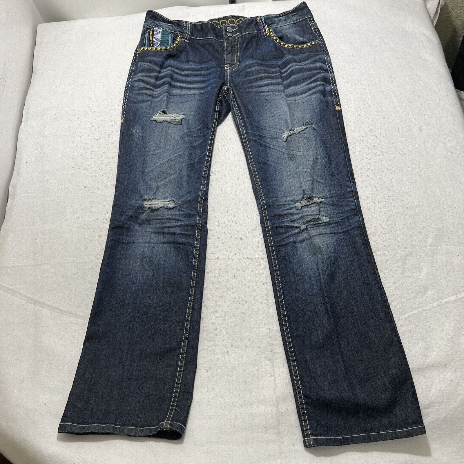 Coogi COOGI Straight Leg Rip Distressed Jeans Embroidery Studded Size 36" / US 14 / IT 50 - 1 Thumbnail