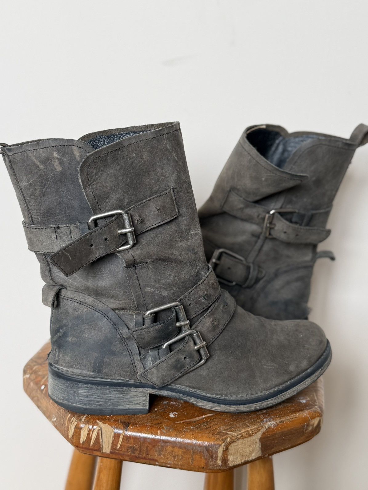 Japanese Brand Black Suede Distressed belted Ankle boots Vintage A.S. 98 Size US 8 / EU 41 - 2 Thumbnail
