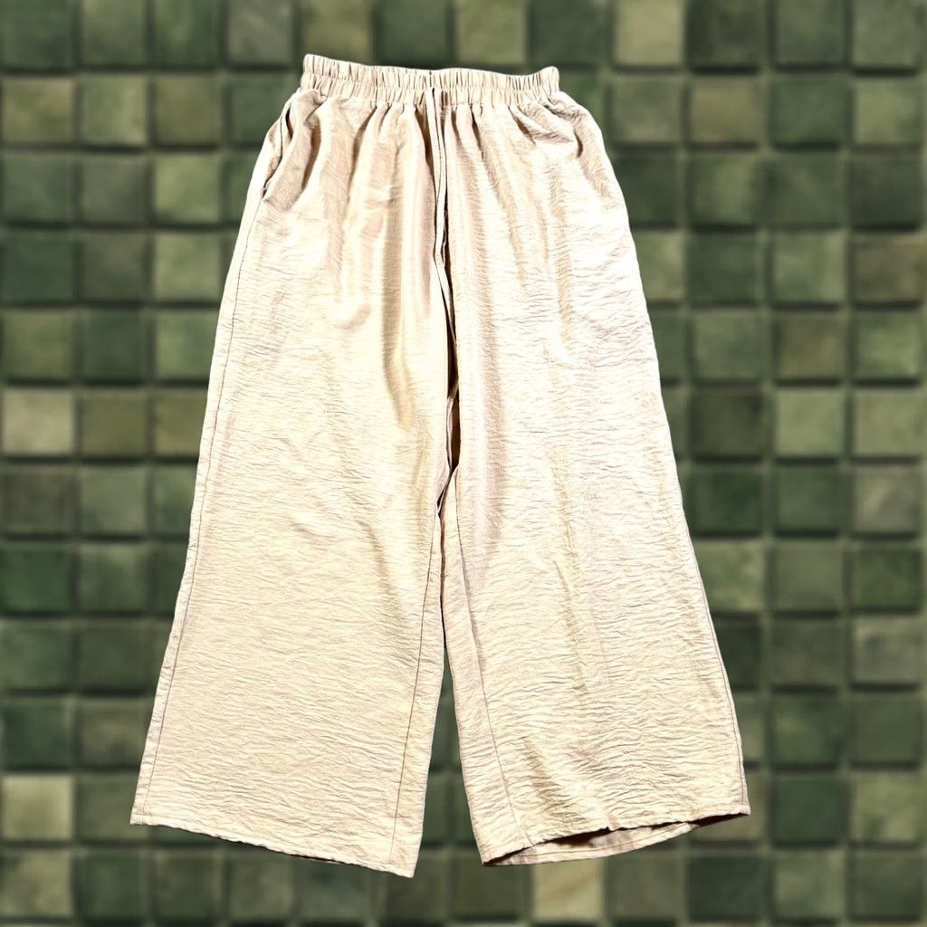 Vintage Palazzo Pant Women's S Beige Drawstring Casual Slash Pockets Whiskered Outdoor Size 28" / US 6 / IT 42 - 1 Thumbnail