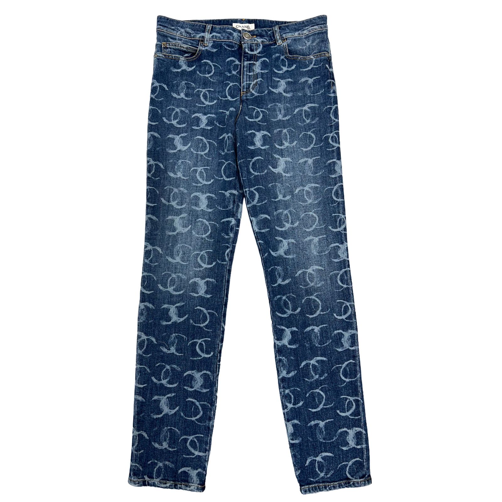 Chanel Chanel Denim White CC Printed Logo Sequin Skinny Jeans 42 Size 28" / US 6 / IT 42 - 1 Thumbnail