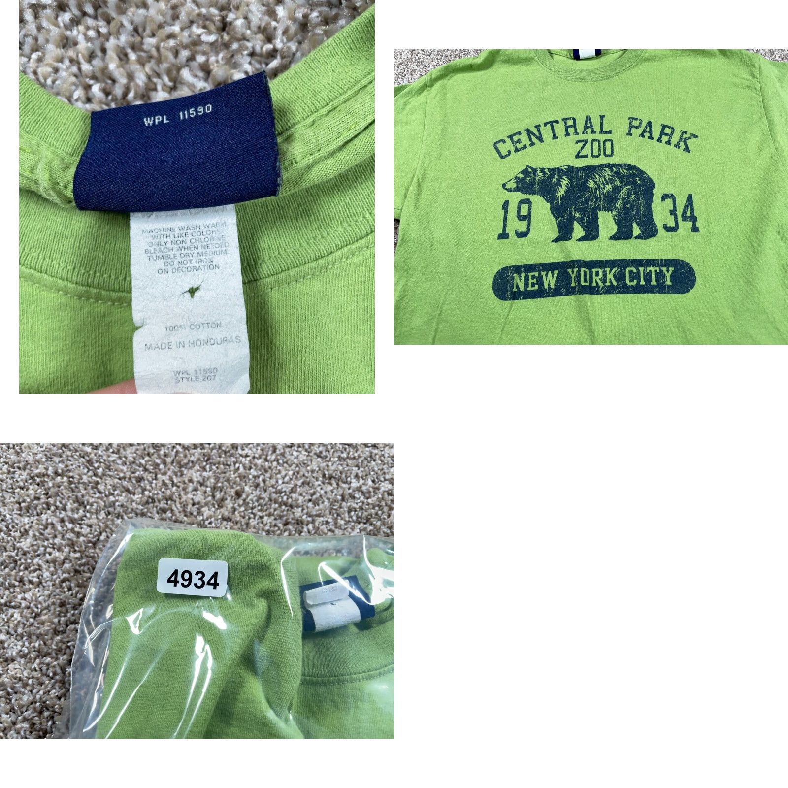 Vintage MV Sport T-Shirt Adult Large Green New York City Central Park Bear Print Mens Size US L / EU 52-54 / 3 - 8 Thumbnail