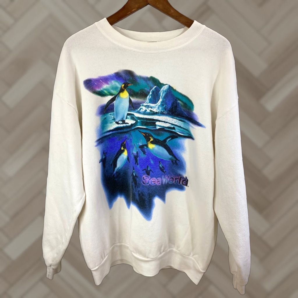 Lee VINTAGE Lee Penguin Sweater Pullover White Size L 90s Sea World Cotton Blend Size US L / EU 52-54 / 3 - 1 Thumbnail