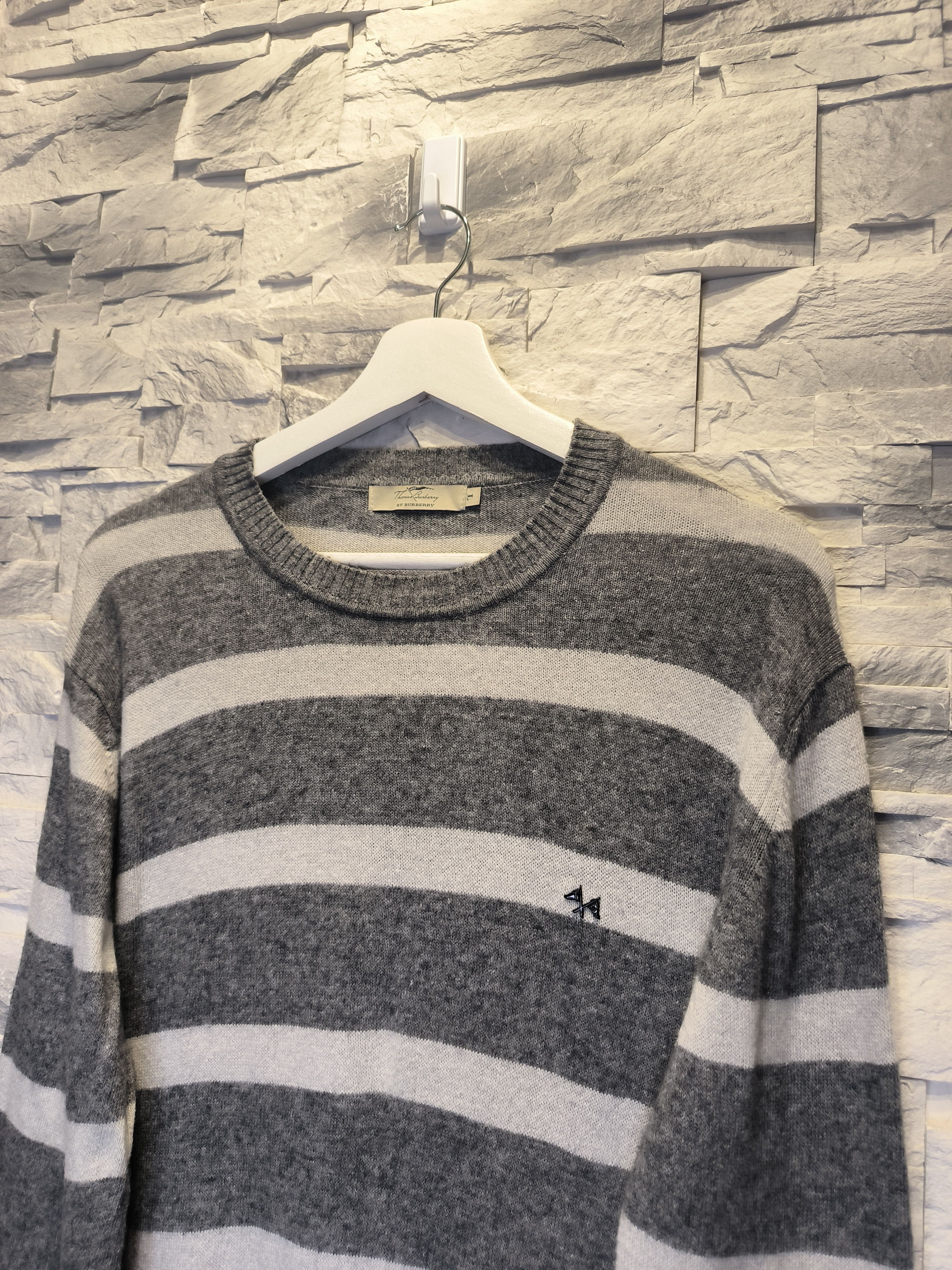 Burberry × Vintage Thomas Burberry Knitwear Striped Sweatshirt Sweater Logo Size US L / EU 52-54 / 3 - 2 Thumbnail