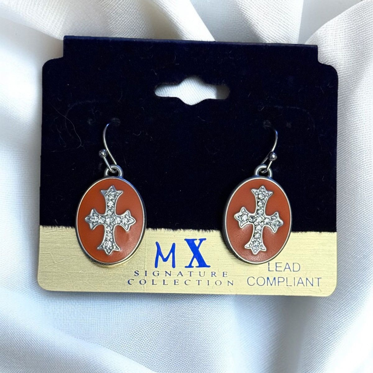 Other MX Collection orange oval silver CZ cross dangle earrings Size ONE SIZE - 1 Thumbnail