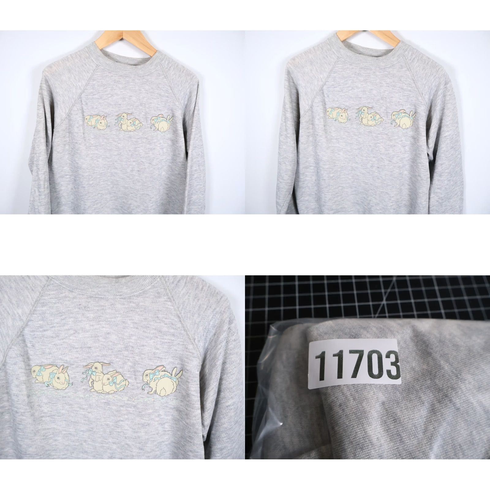Vintage VINTAGE Bassett Walker Sweatshirt Men's XL Gray 80s Bunny Rabbit Graphic Crew Neck Raglan Sleeve Lightweight Fleece VTG Size US L / EU 52-54 / 3 - 8 Thumbnail