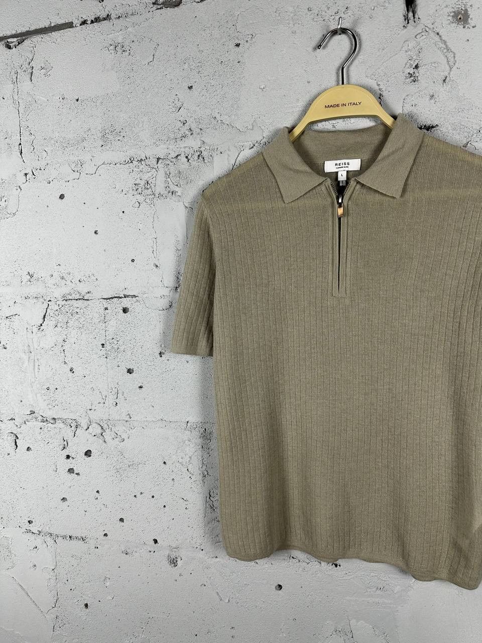 Reiss Reiss Kelly Tan Cashmere Textured Polo Zip Shirt Size L / US 10 / IT 46 - 2 Thumbnail