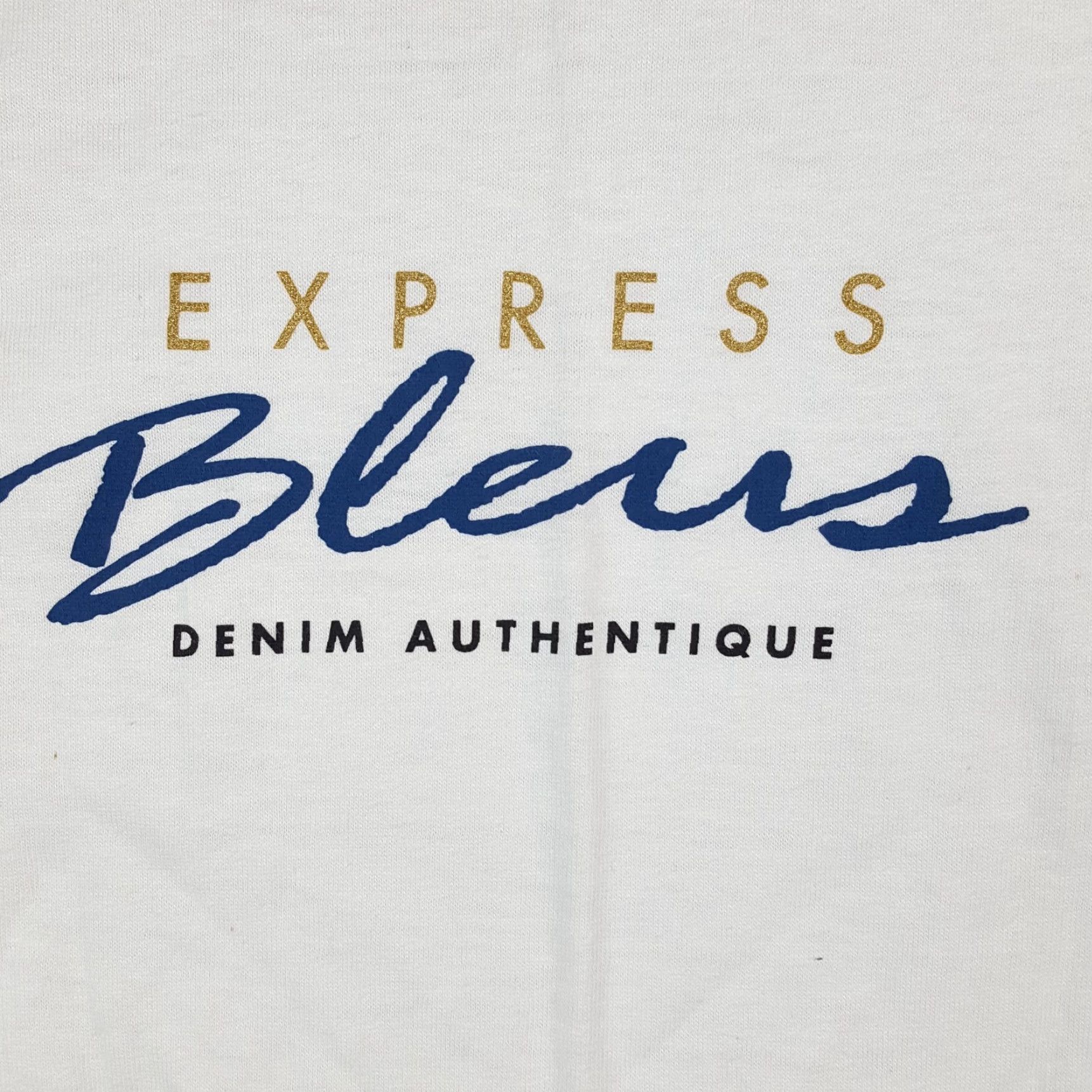 Express VINTAGE Y2K Express Bleus Logo T-Shirt Size XS Blue Denim Spell Out USA Made Mens Size US XS / EU 42 / 0 - 2 Thumbnail