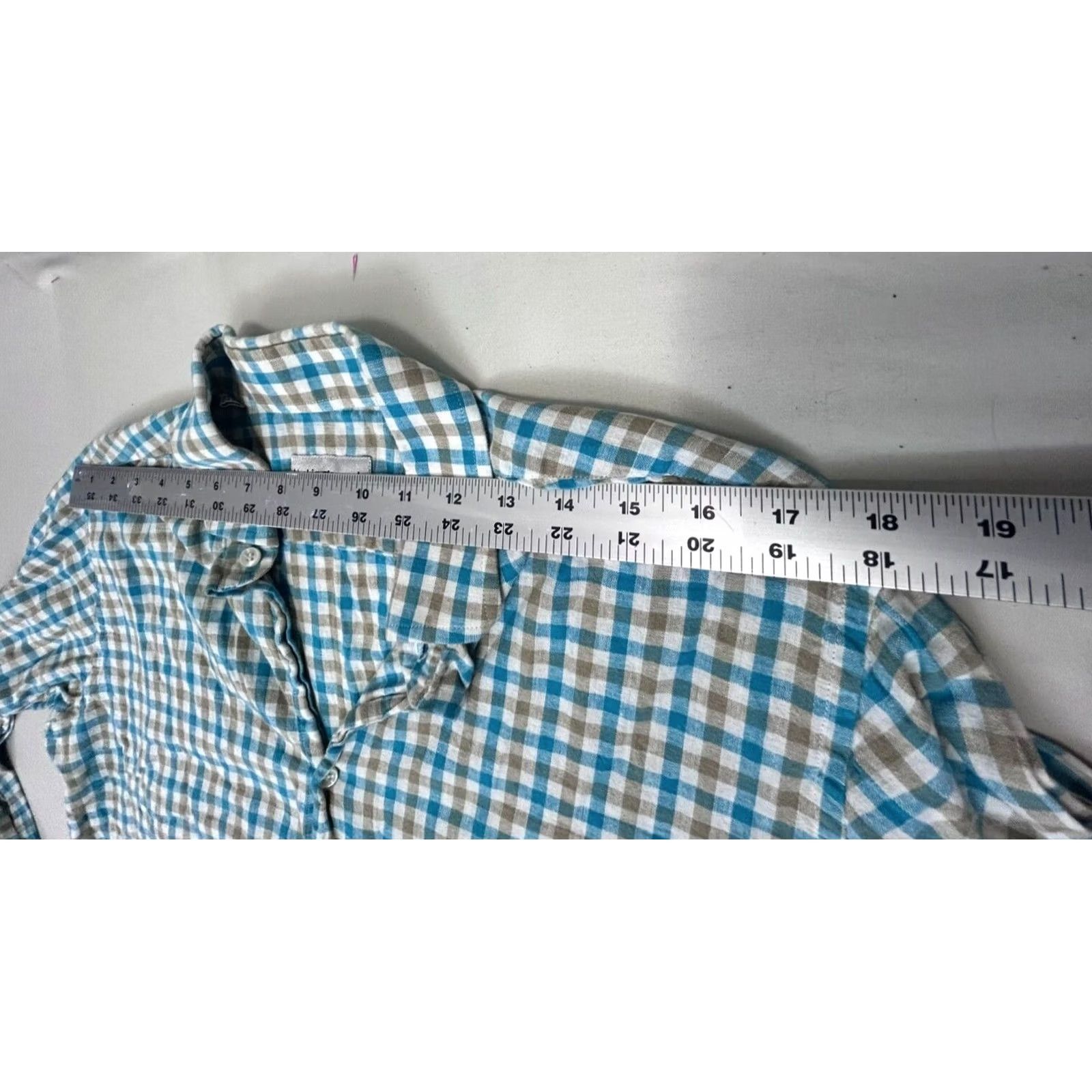 Vintage Khakis of Carmel Mens Button-Up Shirt Blue Cream Checkered Long Sleeve 16.5/42 Classic Casual Business Shirt Women? Size US L / EU 52-54 / 3 - 4 Thumbnail