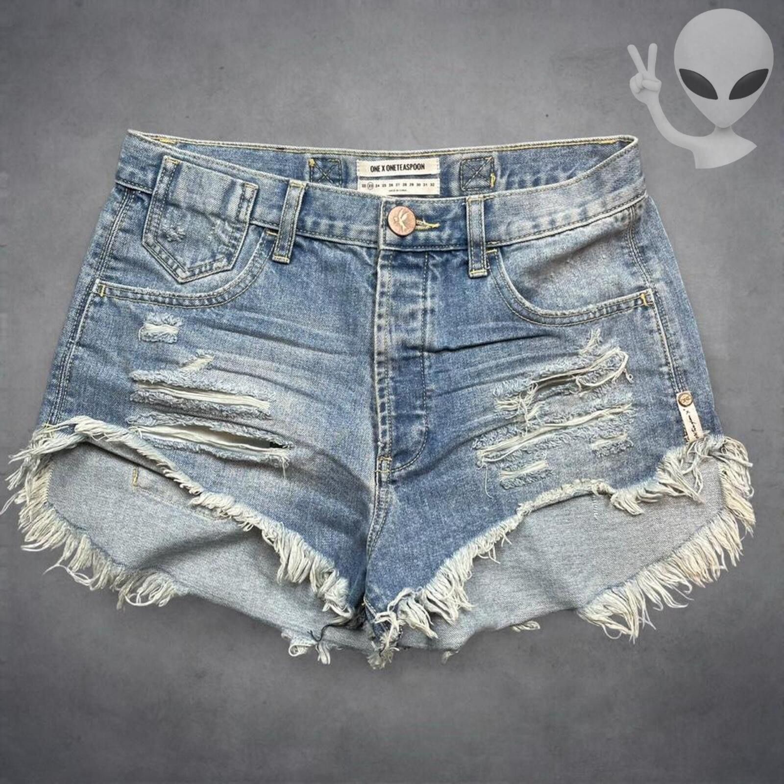 One Teaspoon One Tea Spoon Le Wolves Denim Shorts Size 23 Distressed Hem Size 23" - 1 Thumbnail