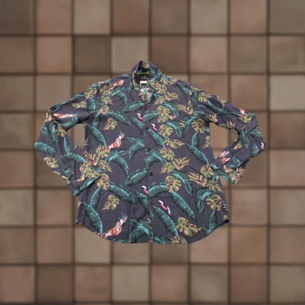 Scotch & Soda VINTAGE Scotch Soda Shirt Mens M Floral Leaf Bird Print Hawaiian Loose Beach Travelers Size US M / EU 48-50 / 2 - 1 Thumbnail