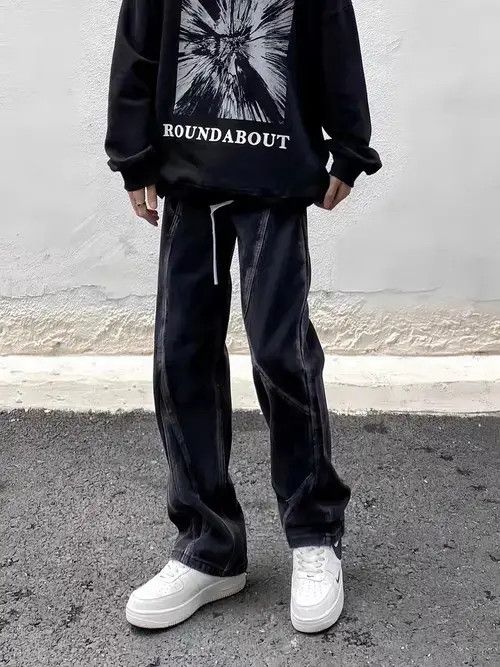 Japanese Brand × Jean Vintage washed black paneled straight-leg jeans Size US 32 / EU 48 - 4 Thumbnail