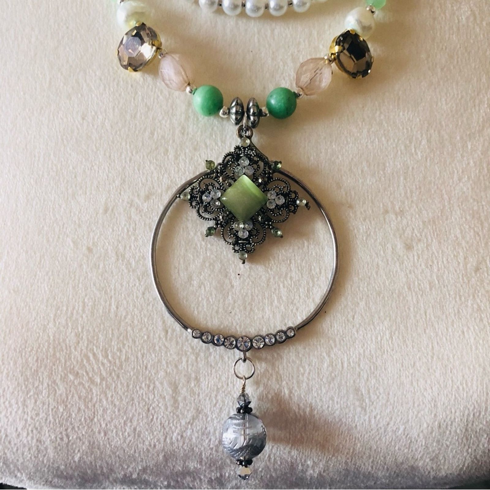 Handmade Handcrafted repurpose moon glow amulet glass Pearl neckla Size ONE SIZE - 7 Thumbnail