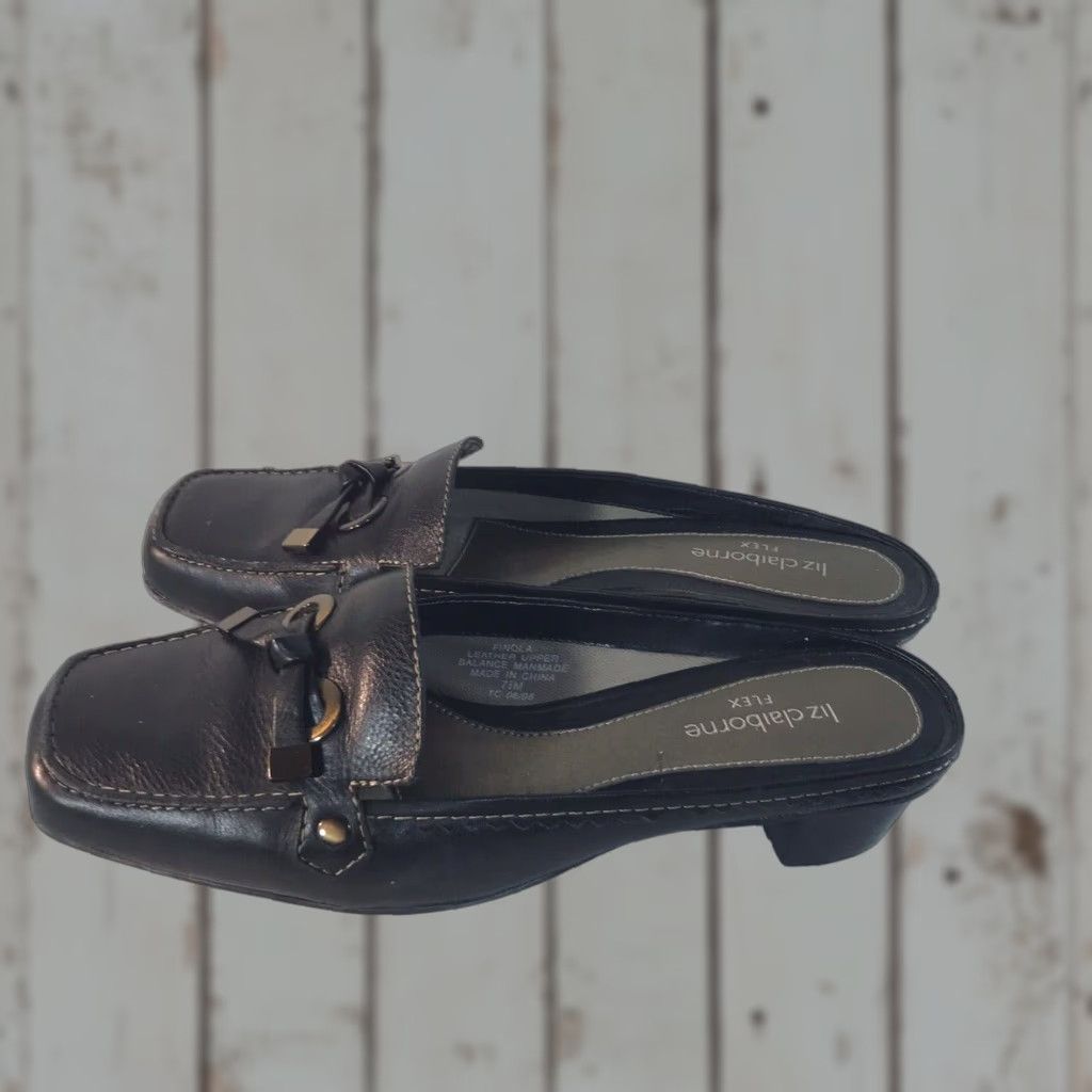 Liz Claiborne Liz Claiborne Flex Finola Black Leather Slide Sandals Womens Size 7.5M Block Heel Casual Size US 8 / IT 38 - 1 Thumbnail