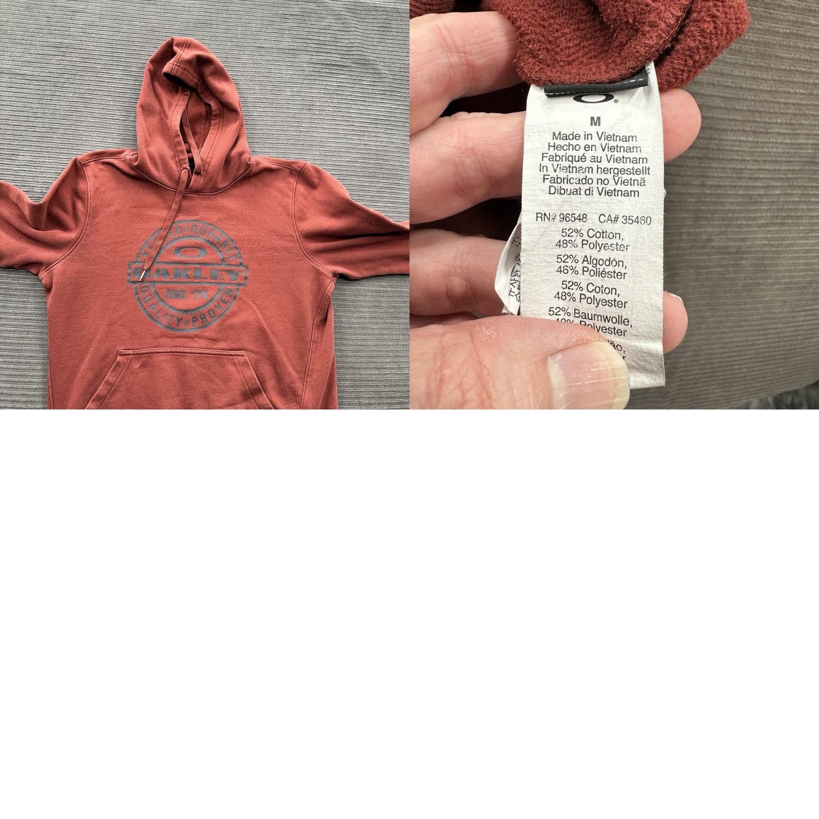 Oakley Oakley Hoodie Men M Cotton Long Sleeve Pullover Pockets Maroon Outdoor Logo Crew Neck Full Zipless Solid Regular Fit Outdoor Sweatshirt Size US M / EU 48-50 / 2 - 8 Thumbnail