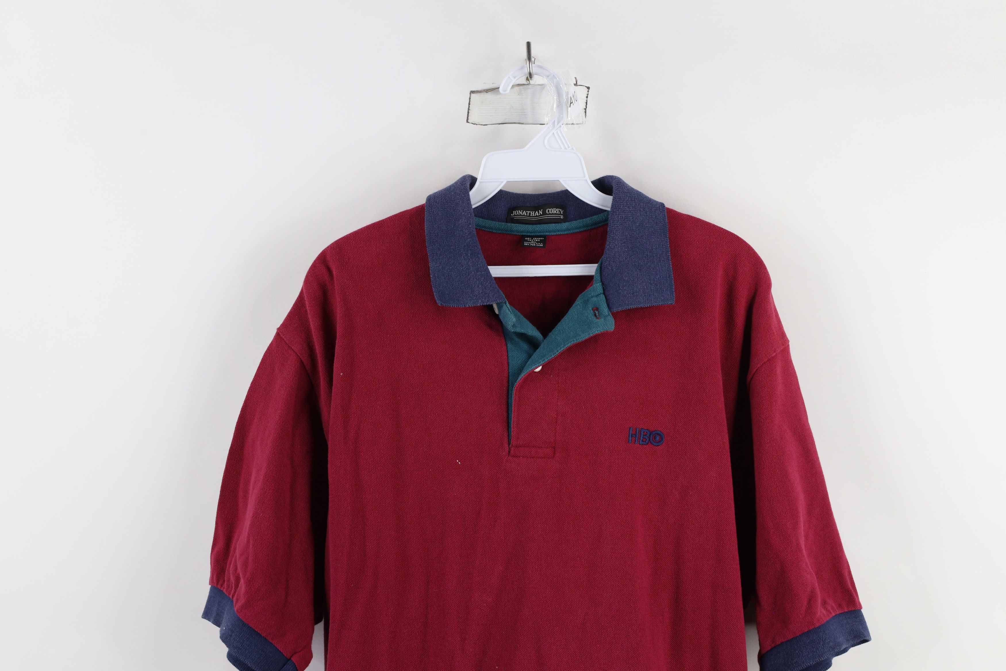 Vintage Vintage 90s Spell Out HBO Short Sleeve Polo Shirt Red USA Size US XL / EU 56 / 4 - 2 Thumbnail