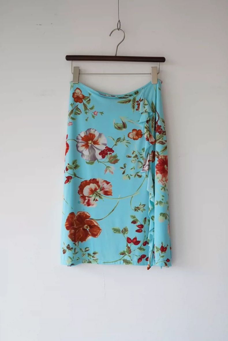 Kenzo KENZO sizeM Water blue flowers and grass waves half skirt Size 25" / US 0 / IT 36 - 2 Thumbnail