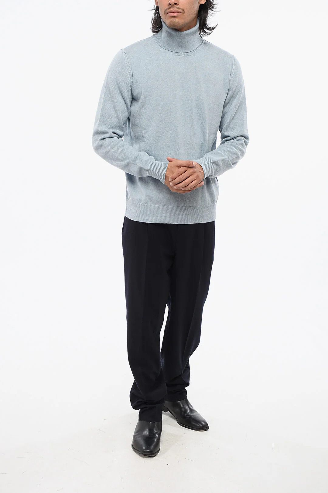 Maison Margiela og1mm0326 Pure Cashmere Turtleneck Sweater in Light Blue Size US M / EU 48-50 / 2 - 4 Thumbnail