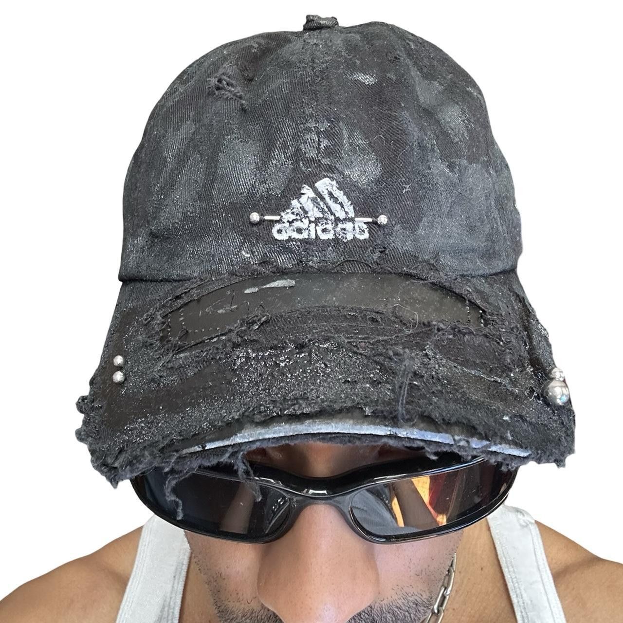 Adidas ASTROBOI* x Adidas 'Kink' Black Distressed Pierced Hat Size ONE SIZE - 8 Thumbnail