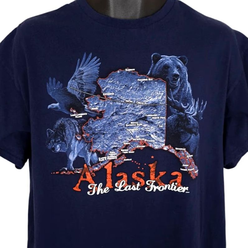 Delta VINTAGE Delta Alaska T Shirt Mens Large Blue Travel Moose Nature Tee Bald Eagle Grizzly Bear Wolf Moose Souvenir Mens Size US L / EU 52-54 / 3 - 2 Thumbnail