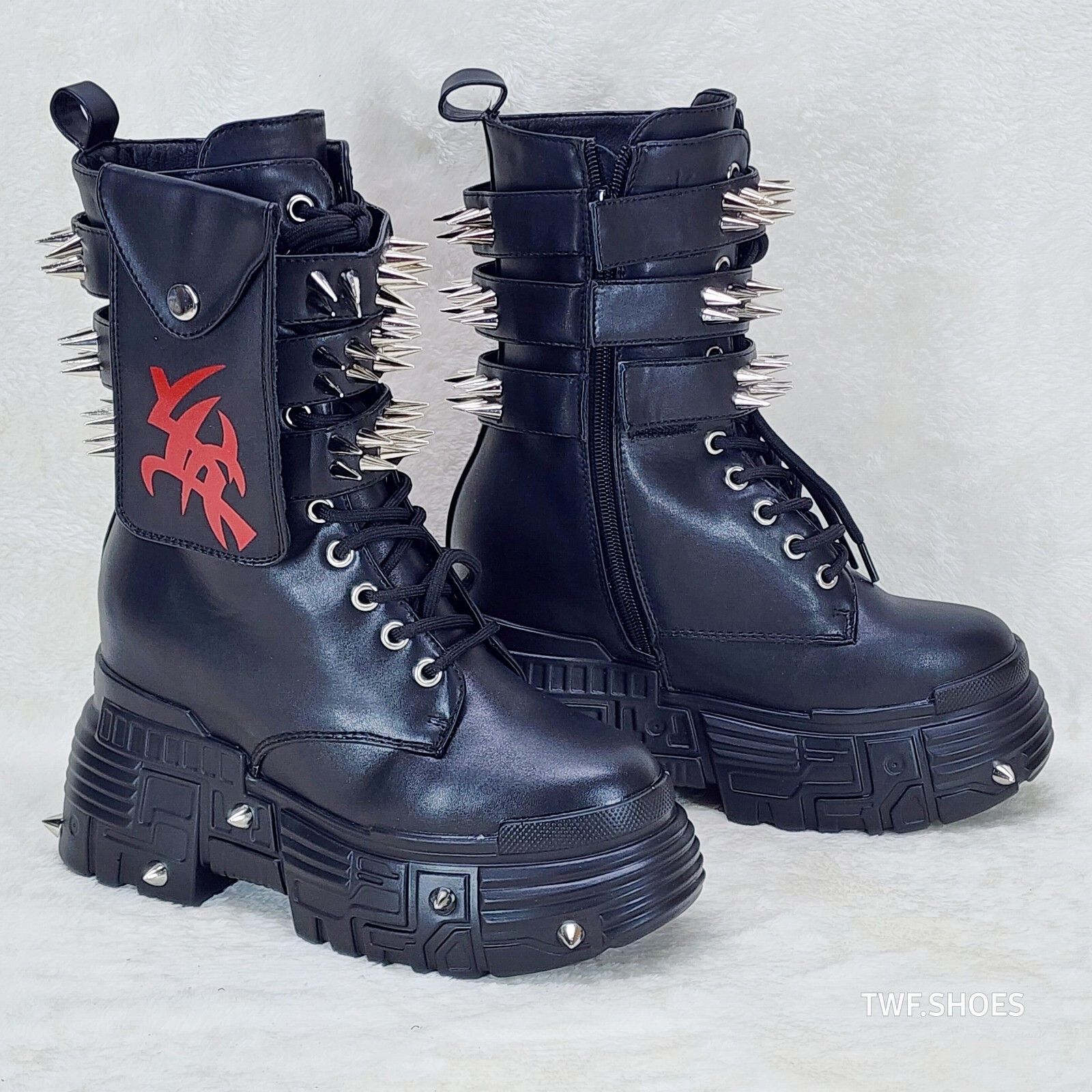 Other Anthony Wang Blackest Night Cyber Punk Goth Mid Calf Platfor Size US 8.5 / IT 38.5 - 5 Thumbnail