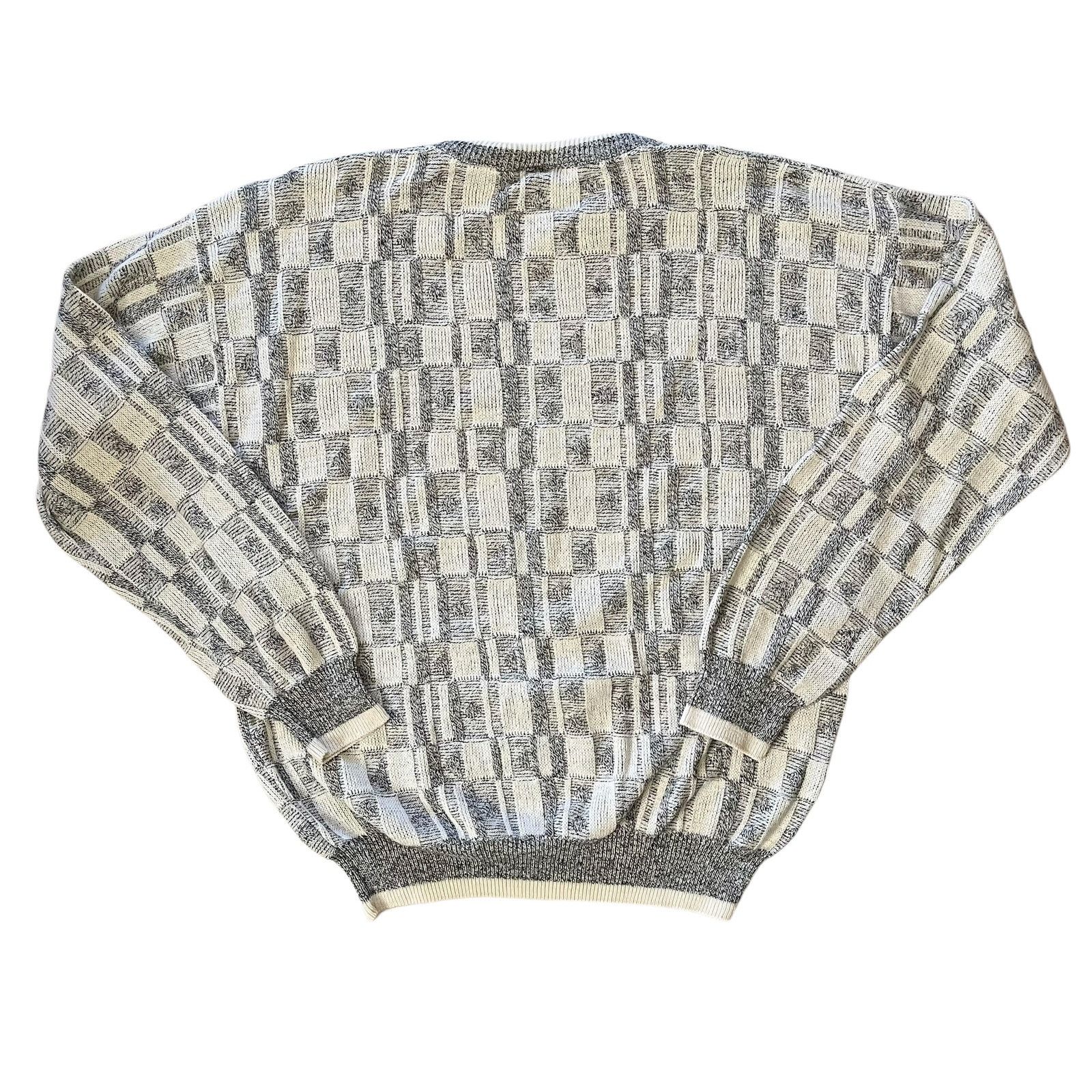 Vintage Vintage Eagleson's Checkered Gray Ivory-White Cotton Sweater Size US XL / EU 56 / 4 - 2 Thumbnail