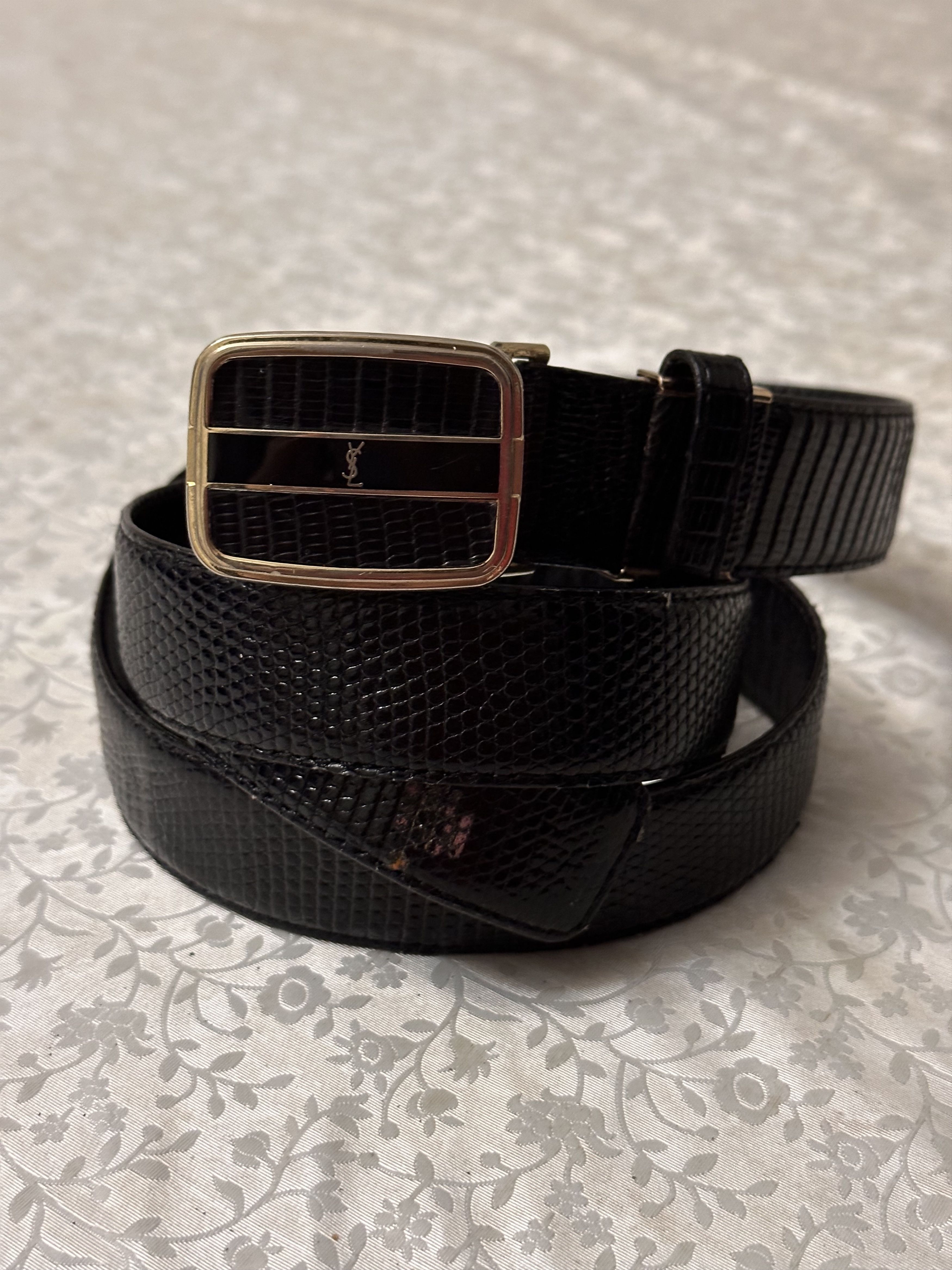 Pre-owned Archival Clothing X Vintage 80's Yves Saint Laurent Vintage Old Money Leather Belt In Black/gold