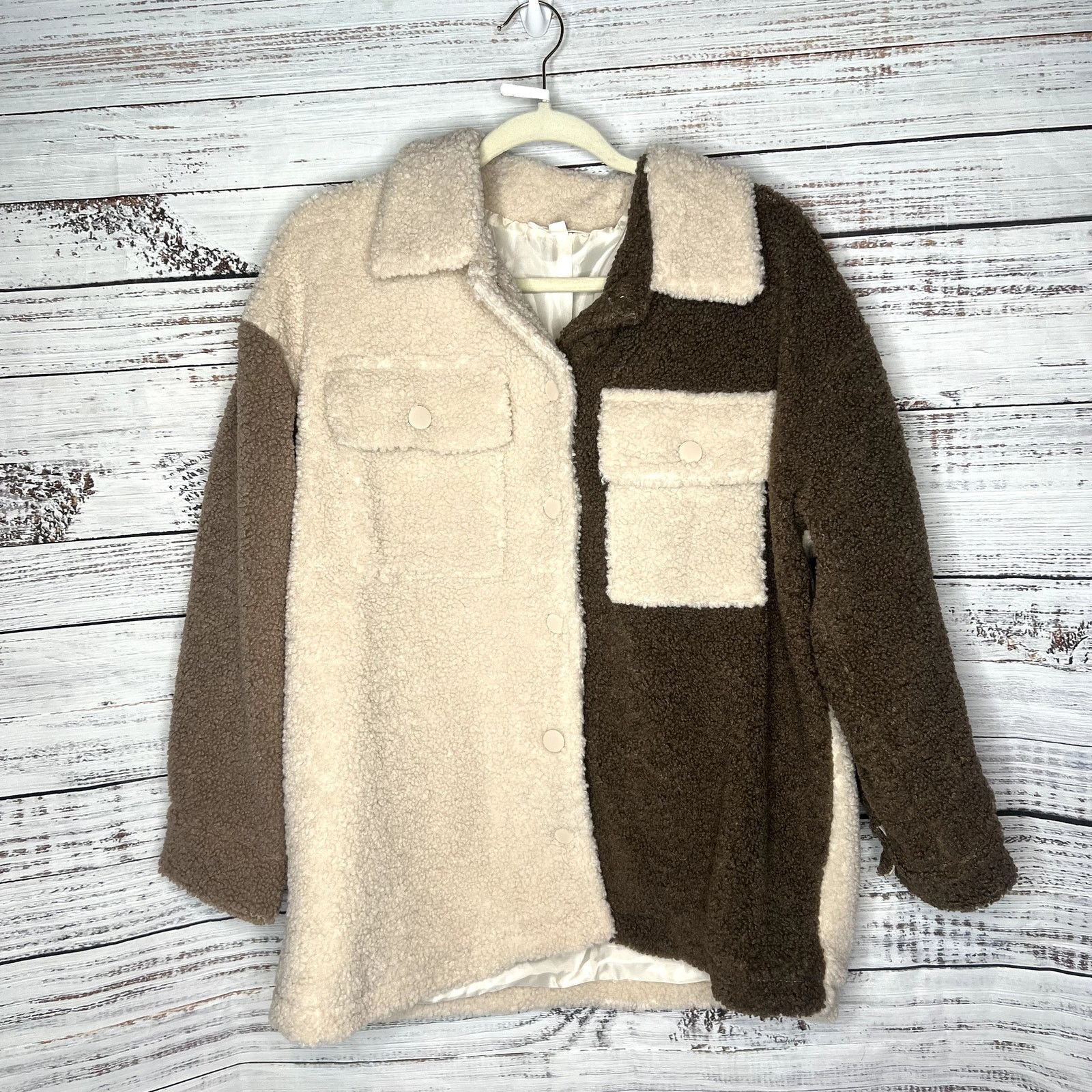Urban Outfitters Entro Sherpa Colorblock Shacket Jacket Small Over Sized Size S / US 4 / IT 40 - 1 Thumbnail