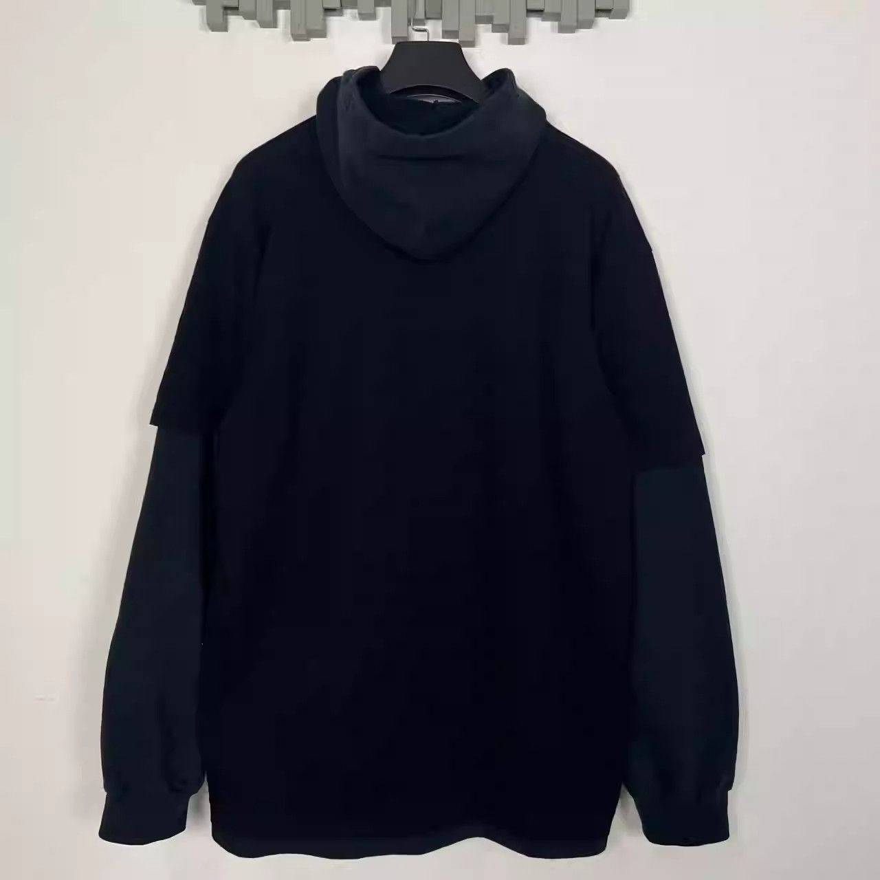 image of Balenciaga Ss22 Sleeved Hooded Long Sleeved Hoodie in Black, Men's (Size Small)