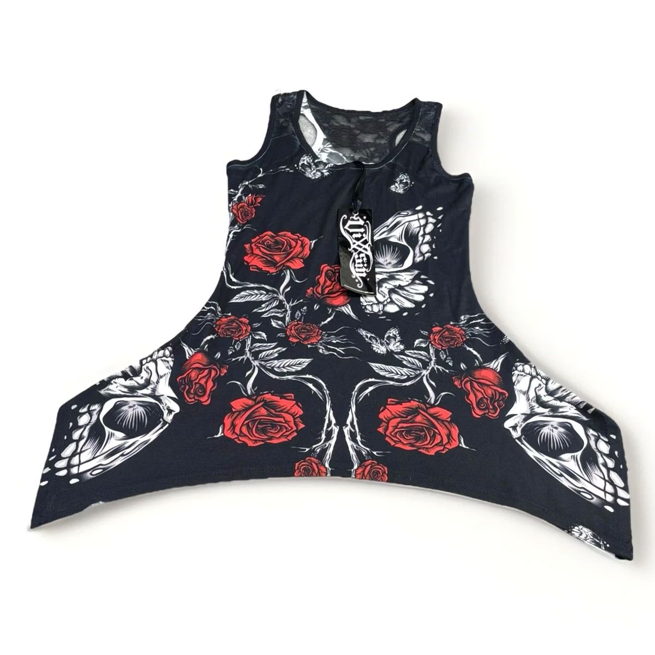Vintage VIXXSIN Vest Tank Top Small Rose Butterfly Lace Panel Immortal Love Ladies Multi Black Gothic Vest Top S Women Size S / US 4 / IT 40 - 2 Thumbnail