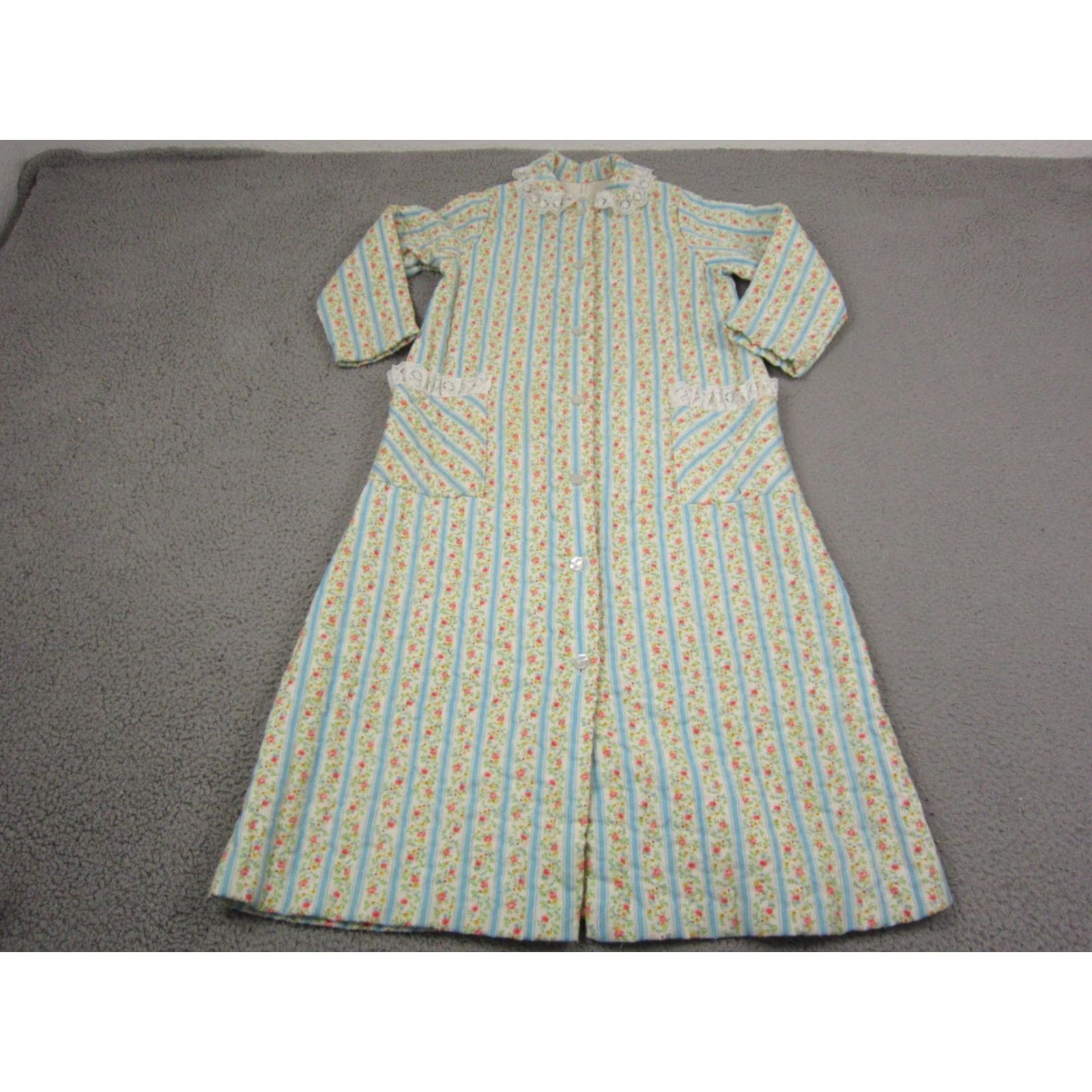 Vintage VINTAGE Her Majesty Dress Teens 10 Floral Knit A-Line Knee Length Long Sleeve Collared Zip Blue Green 60s 70s 90s Mens Women Girls Boys Size L / US 10 / IT 46 - 2 Thumbnail