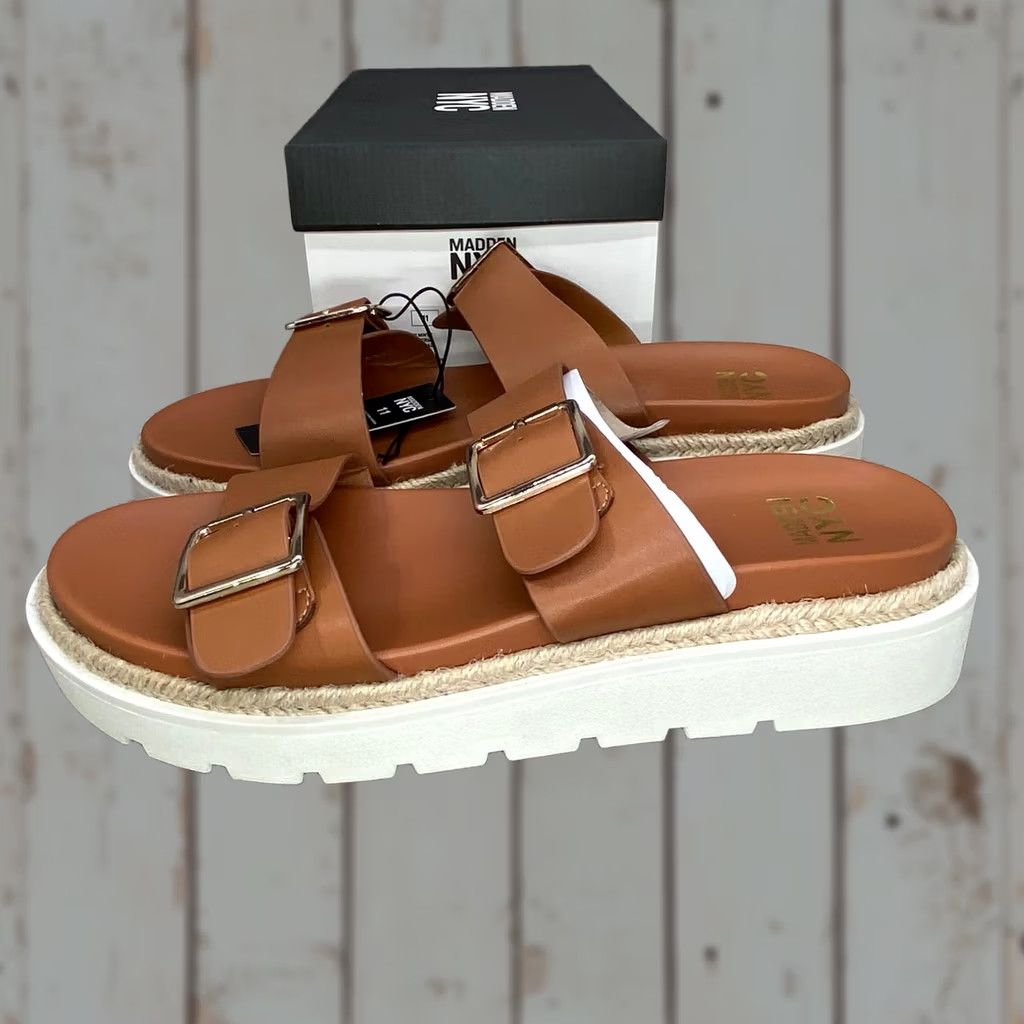 Steve Madden Steve Madden NYC Women’s Platform Sandals Women’s Size 11 Tan Raffia Buckle Ankle Strap Rubber Outsole Summer Casual Size US 11 / IT 41 - 1 Thumbnail