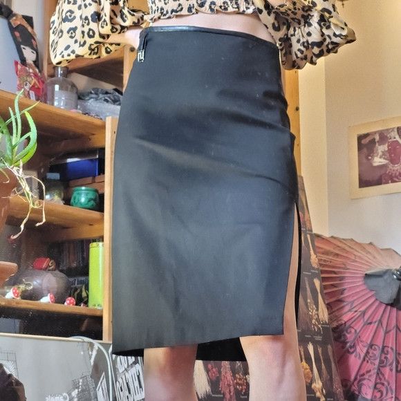 Sandro Sandro Vintage Black Pencil Orla Skirt Leather Polywool - 2 Size 26" / US 2 / IT 38 - 1 Thumbnail