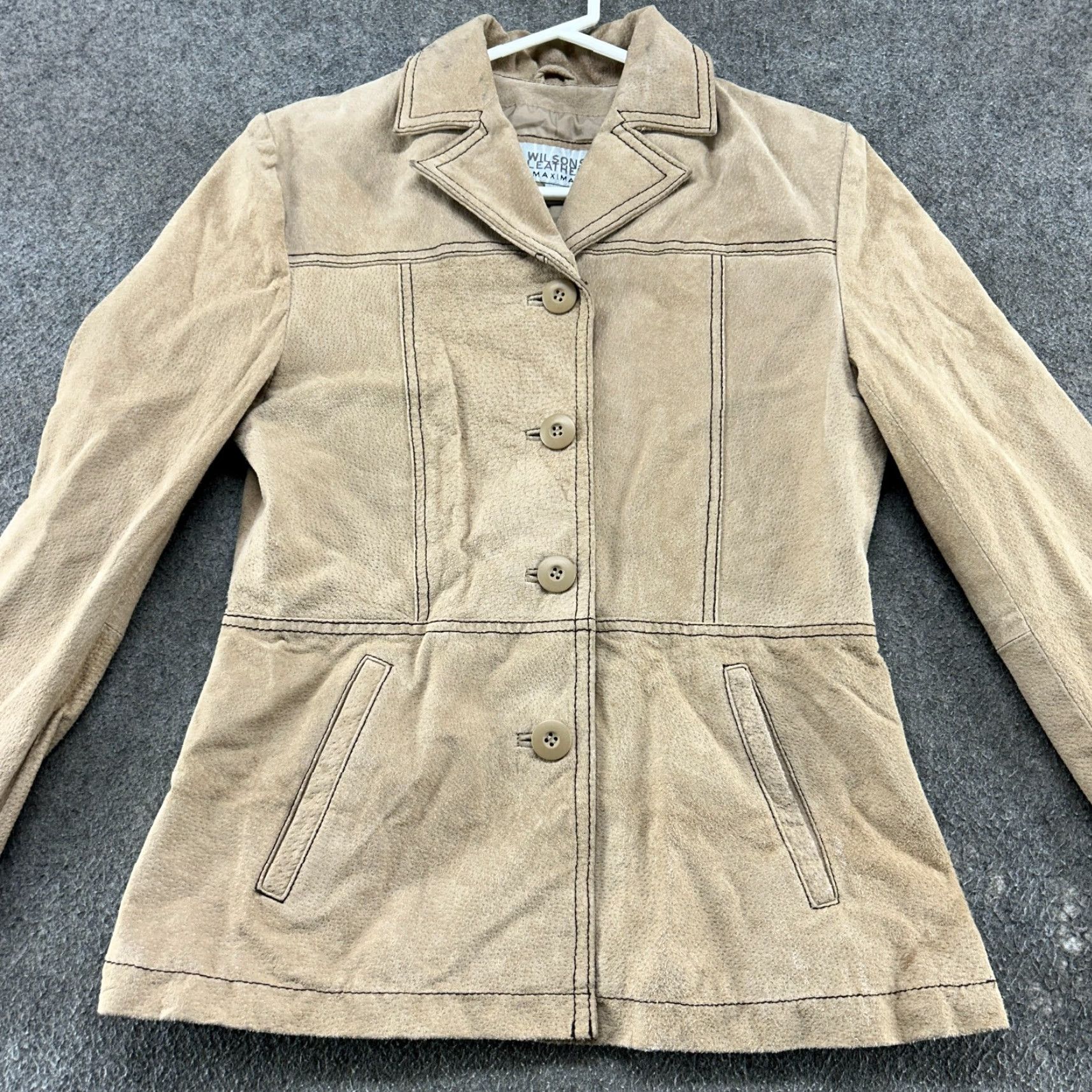 Vintage Wilsons Leather Jacket Womens Small Beige Maxima Suede Pea Coat Solid Zip Jacket Size S / US 4 / IT 40 - 3 Thumbnail