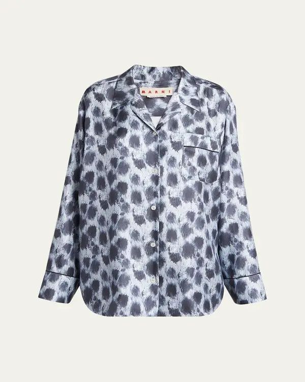 Marni o1w1db11125 Printed Button Down Silk Pajama Shirt in Silver Size XL / US 12-14 / IT 48-50 - 1 Thumbnail
