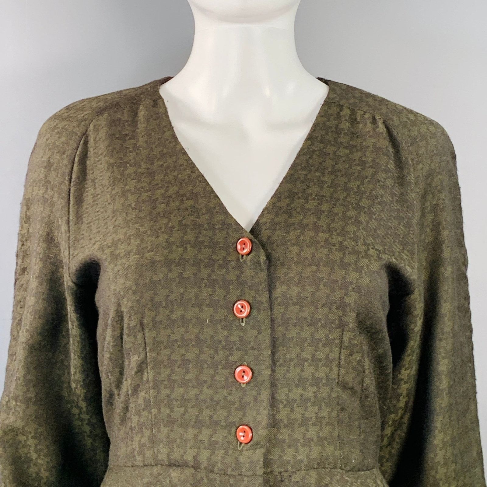 Other OKW Green Wool Button Down Houndstooth Mini Skirt Suit Size 24" / US 00 / IT 34 - 2 Thumbnail