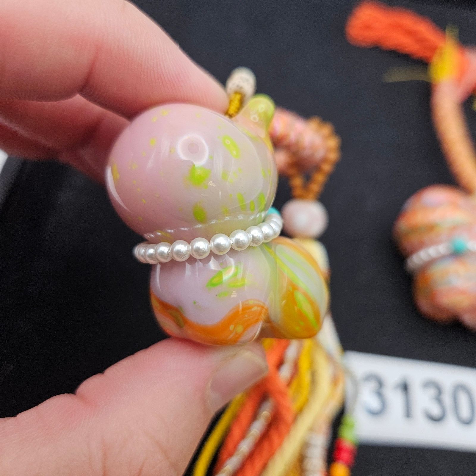 Other HANDMADE MARBLED GLASS PUPPIE TASSEL HANGING ORNAMENT BOHO Size ONE SIZE - 4 Thumbnail