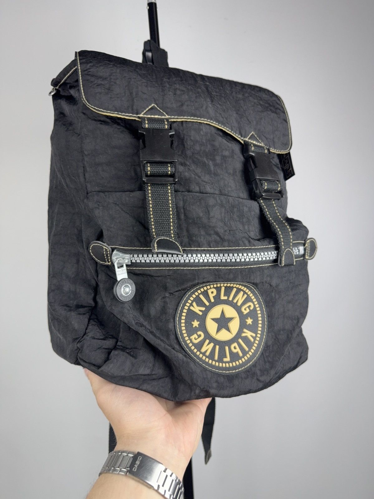 Vintage Kipling Backpack Black Outdor Nylon Y2K Big Logo Rucksack Size ONE SIZE - 3 Thumbnail