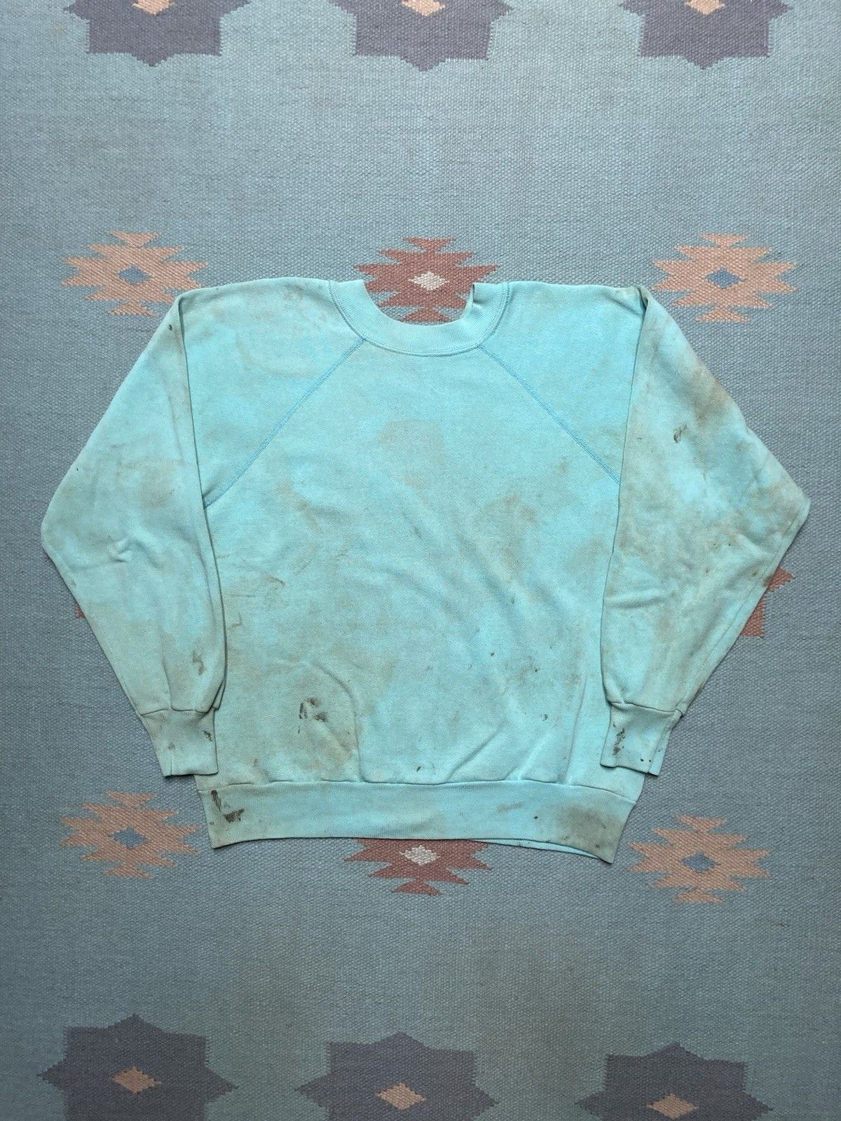 Vintage 70s crewneck sweatshirt blank teal blue grunge soft medium Size US M / EU 48-50 / 2 - 1 Thumbnail
