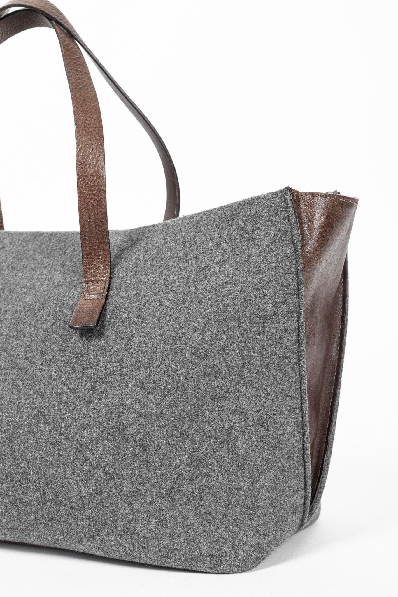 Brunello Cucinelli Brunello Cucinelli Grey Wool-Felt Leather-Trim Tote Size ONE SIZE - 6 Thumbnail